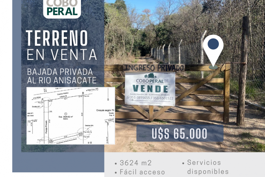 Lote Con bajada privada al Río Anisacate